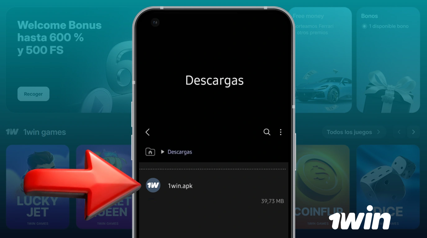Abra la carpeta de descargas de su teléfono para instalar el archivo APK de 1win