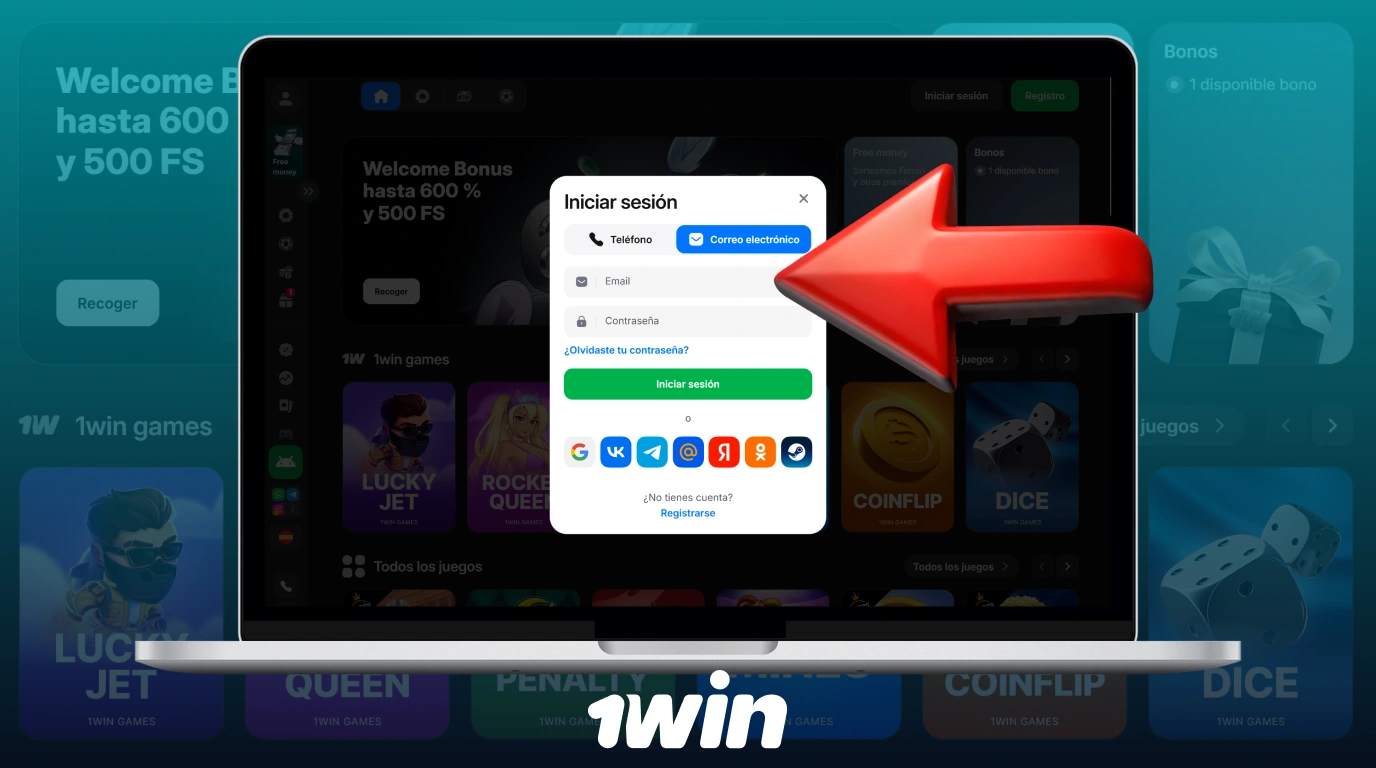 Introduce tu dirección de correo electrónico para iniciar sesión en tu cuenta de 1win
