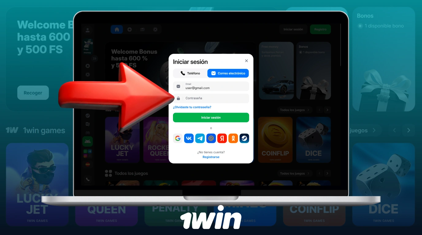 Introduce la contraseña de tu cuenta para iniciar sesión en tu cuenta de 1win